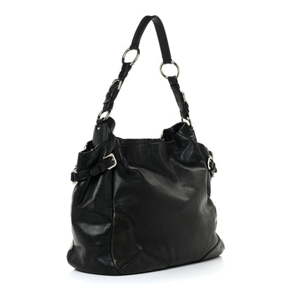 Prada Soft Calf Pleated Two Pocket Hobo Black 3 of 17