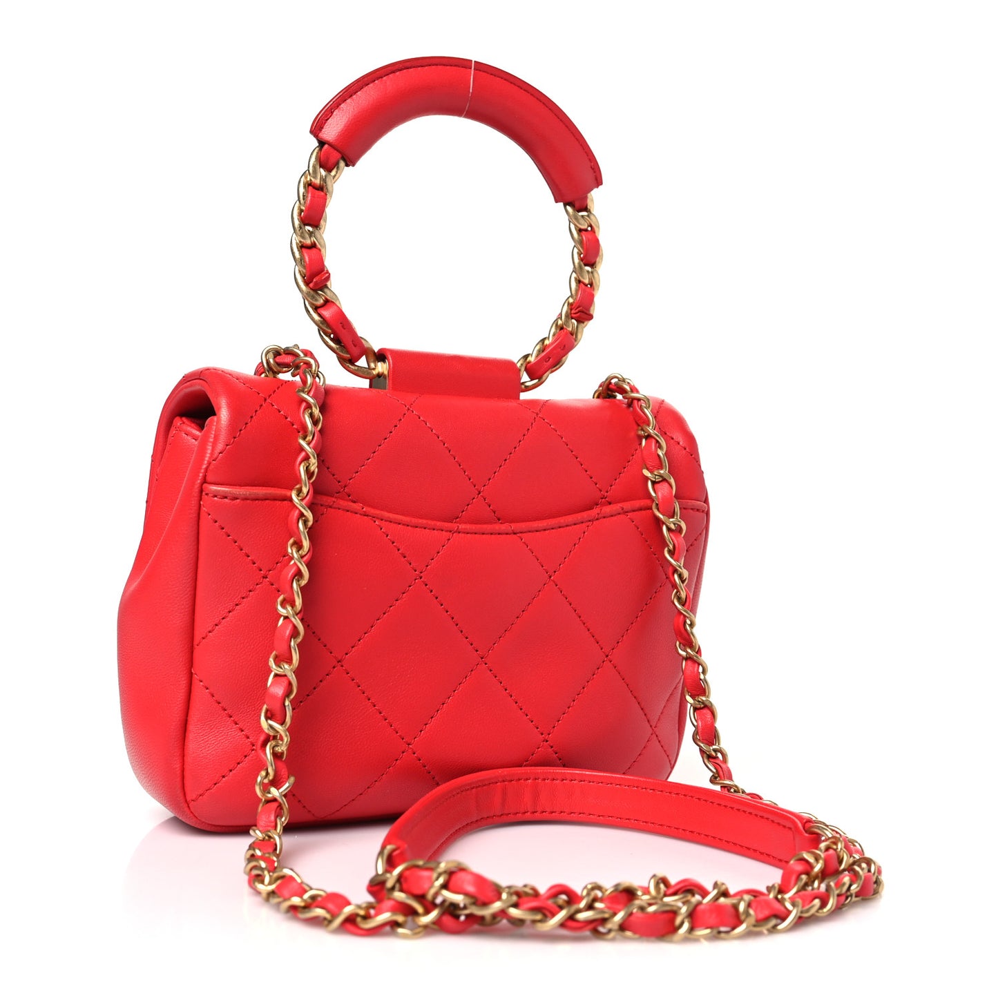 Lambskin Quilted Small In The Loop Handle Flap Bag Red
