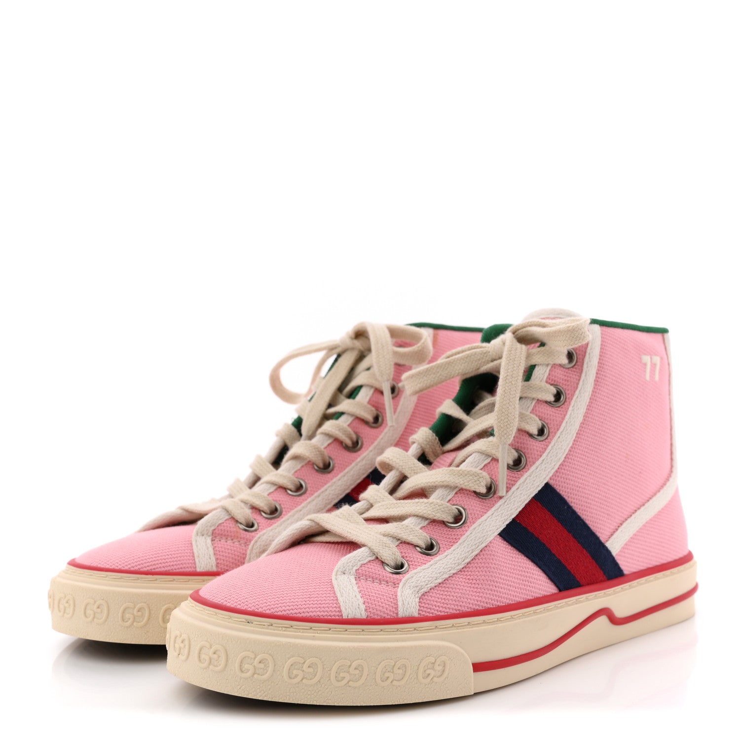 Gucci Canvas Web Womens 1977 Tennis High Top Sneakers 36 Wild Rose Mystic White 4 of 10
