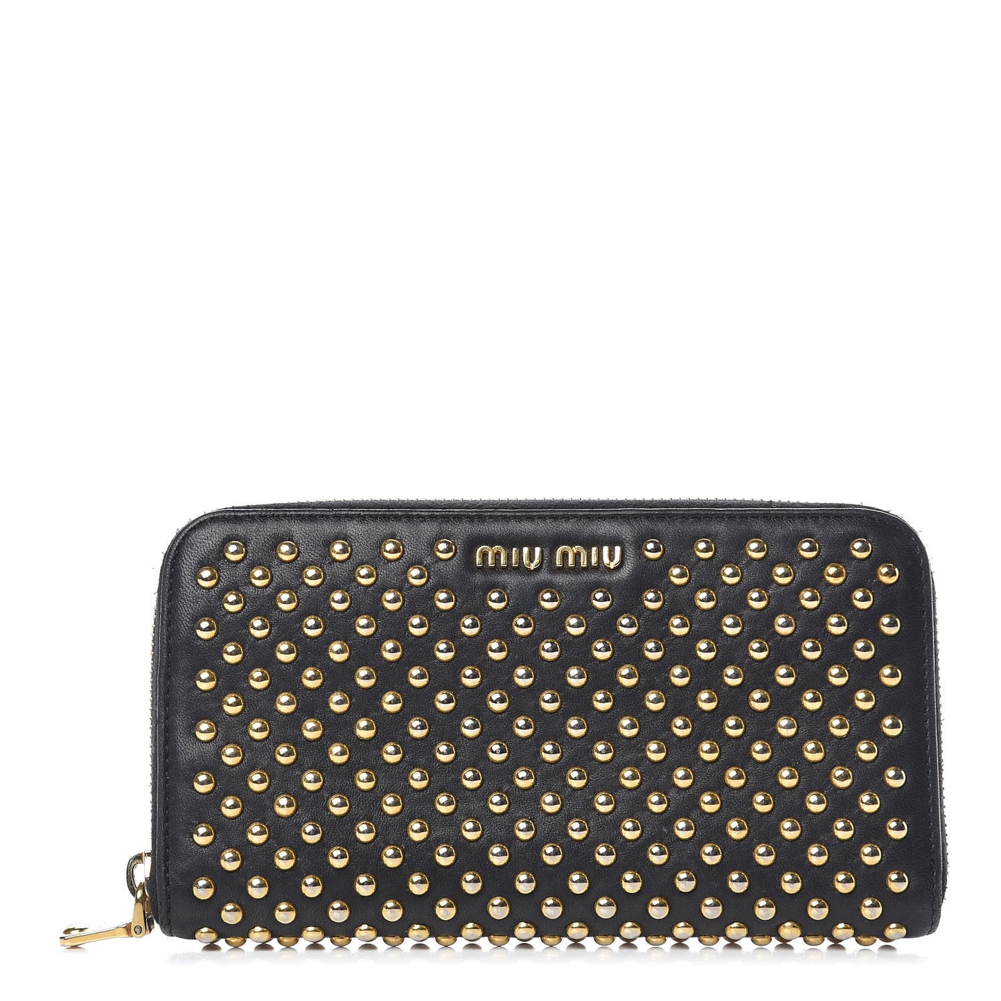 Nappa Metal Studded Zip Around Wallet Black