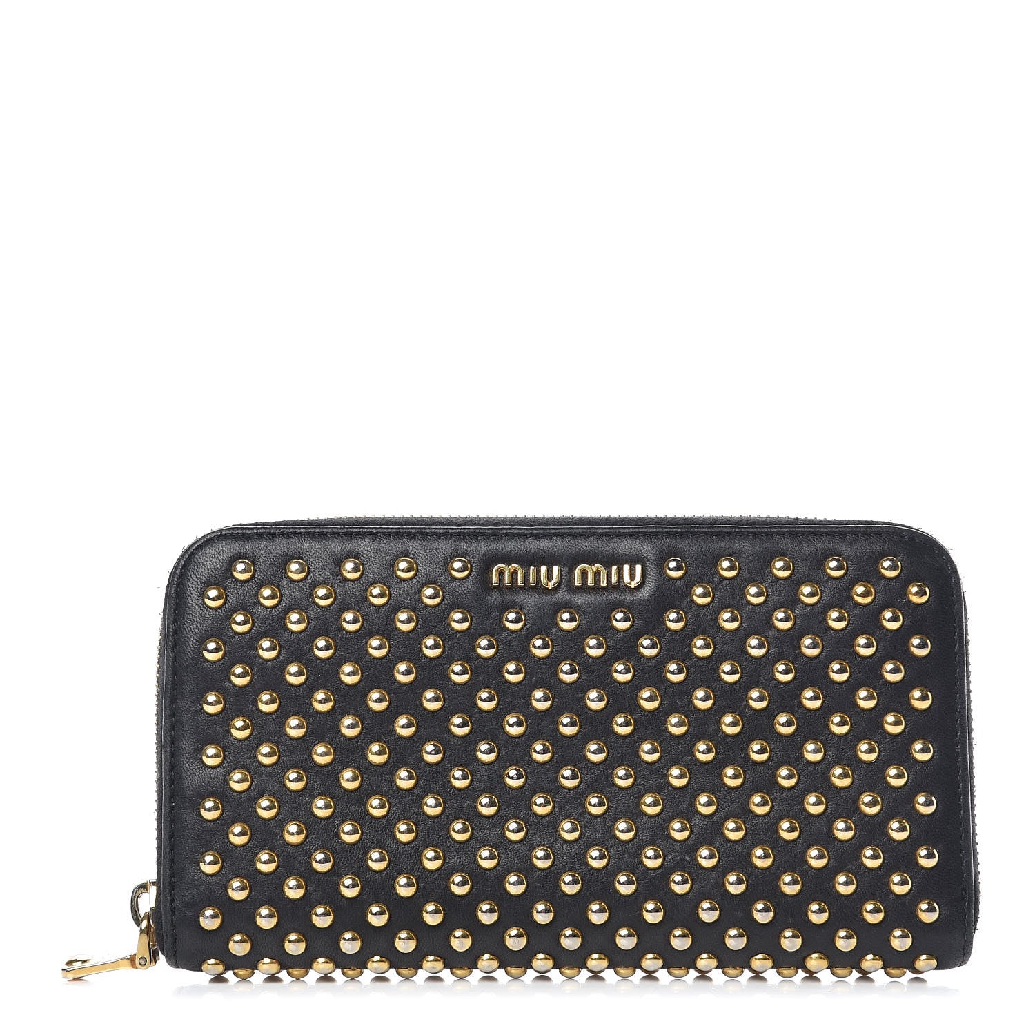 Miu Miu Nappa Metal Studded Zip Around Wallet Black 1 of 8