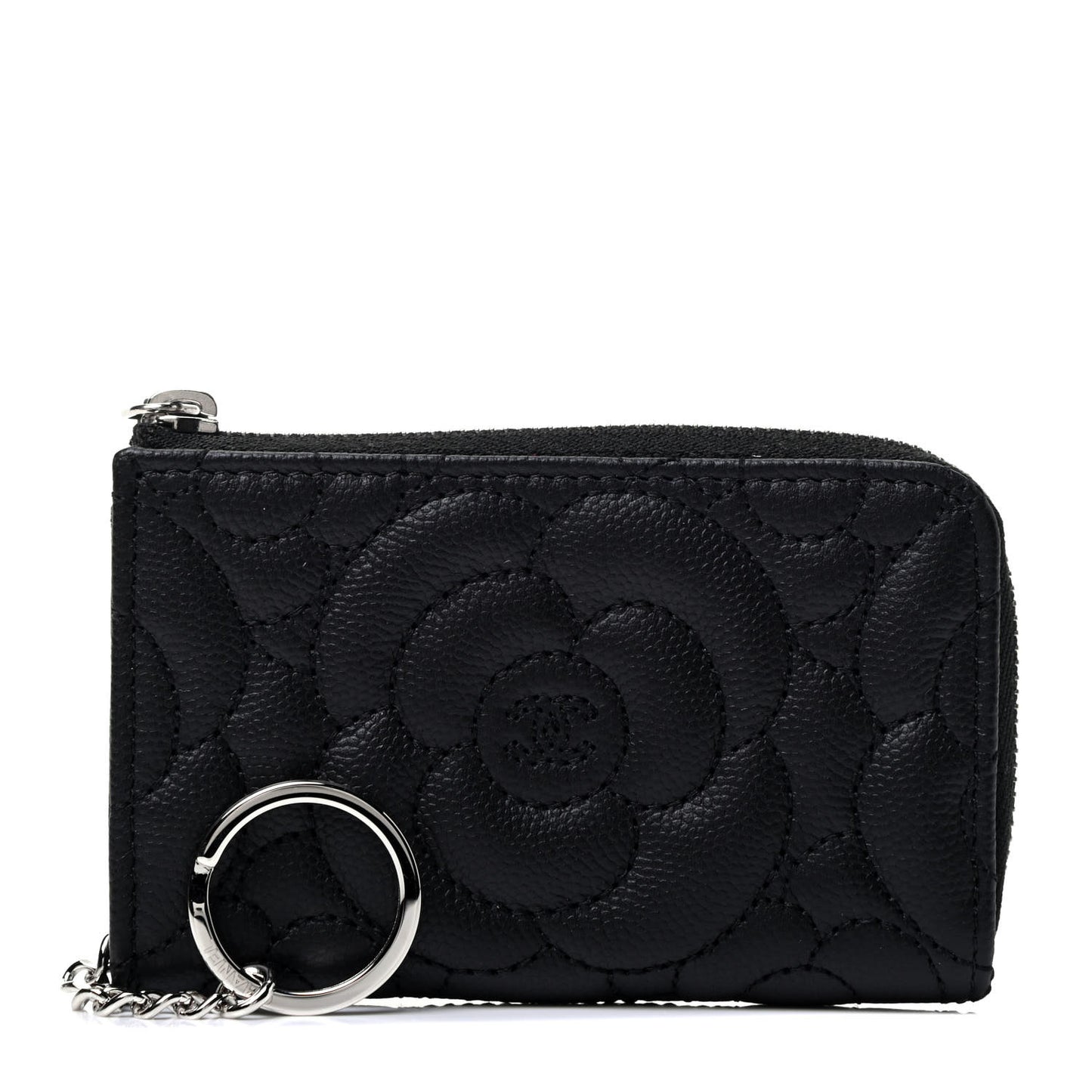 Caviar Camellia Embossed Key Holder Case Black