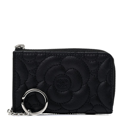 Chanel Caviar Camellia Embossed Key Holder Case Black 1 of 4