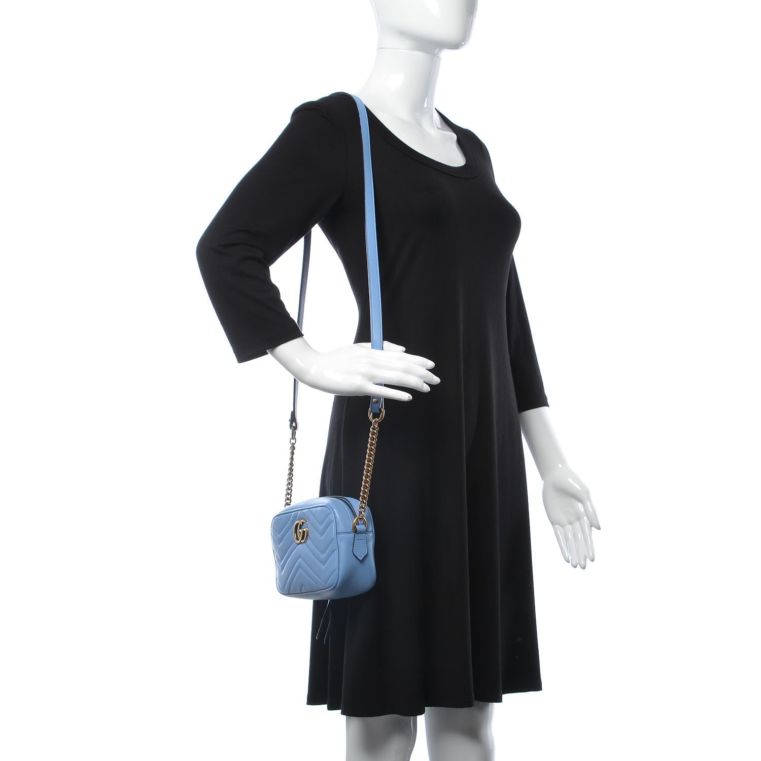 Gucci Calfskin Matelasse Mini GG Marmont Chain Shoulder Bag Clear Sky Blue 2 of 8