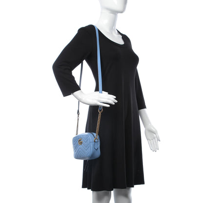 Gucci Calfskin Matelasse Mini GG Marmont Chain Shoulder Bag Clear Sky Blue 2 of 8