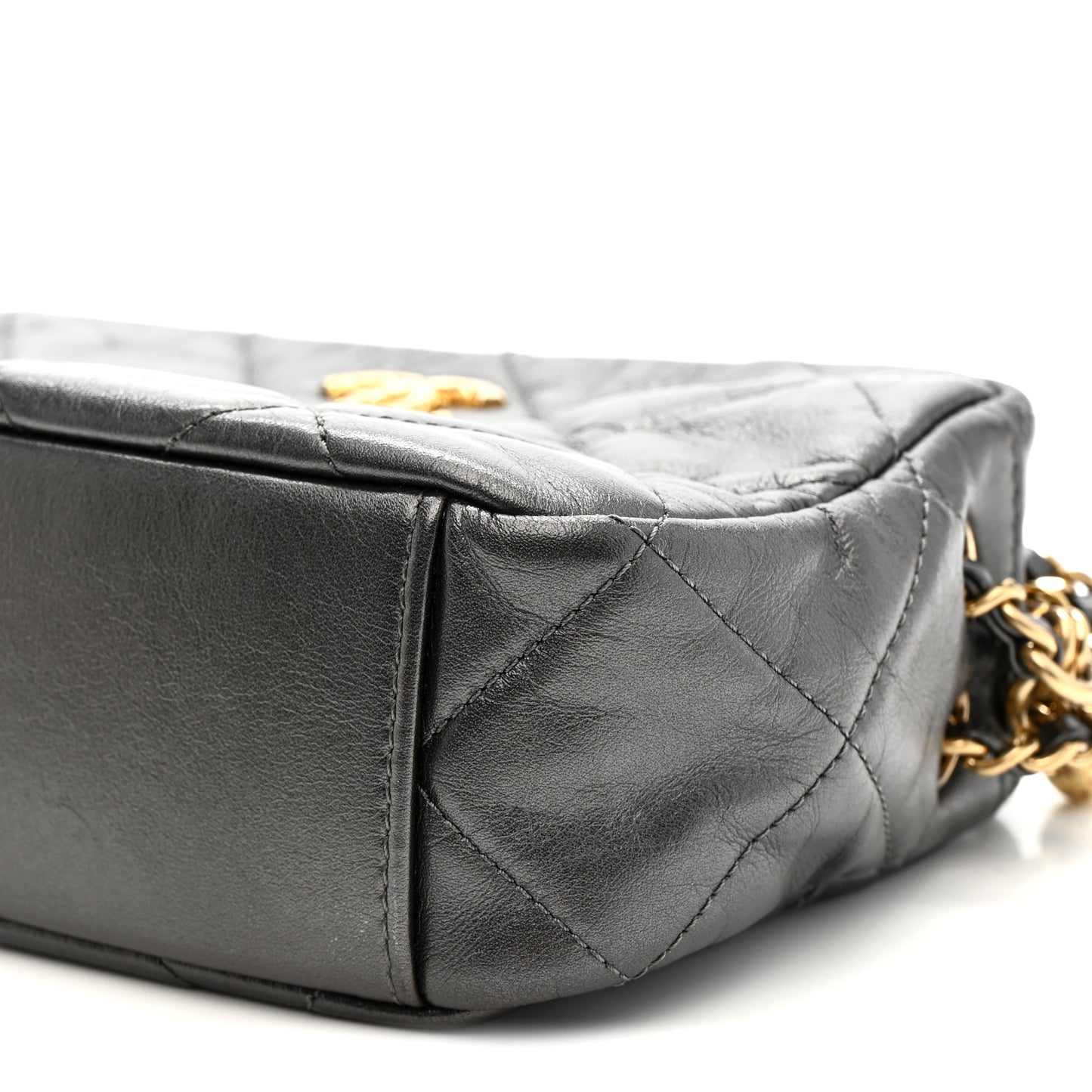 Metallic Calfskin Pearl Quilted CC Mini Camera Case Ruthenium