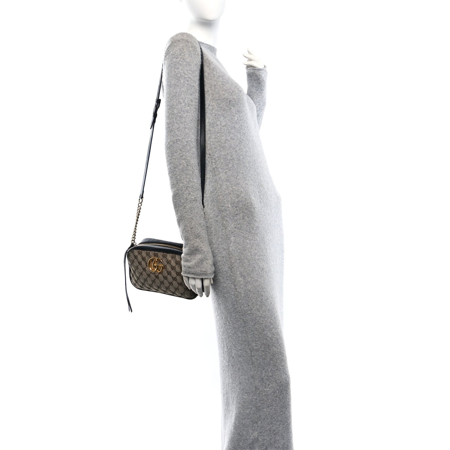 Monogram Matelasse Diagonal Small GG Marmont Chain Shoulder Bag Beige Black