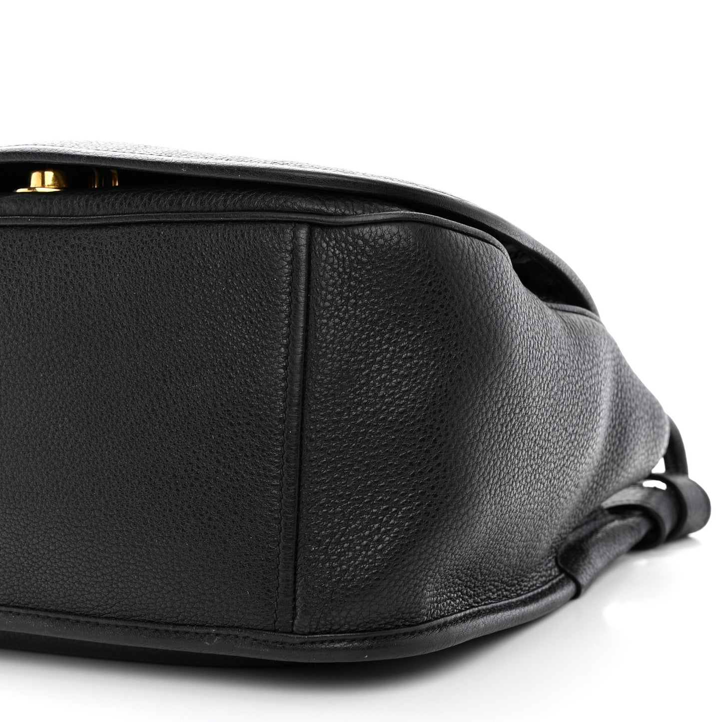 Vitello Daino Embossed Logo Flap Shoulder Bag Black
