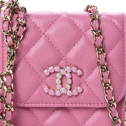 Chanel Caviar Quilted Crystal CC Airpods Pro and Phone Case With Chain Pink 11 of 12