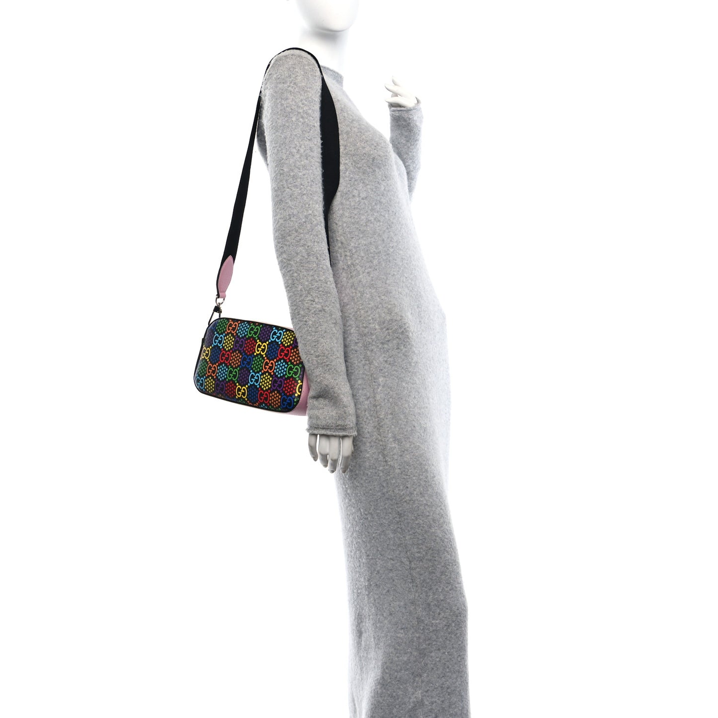 GG Supreme Monogram Psychedelic Shoulder Bag Black Multicolor Sugar Pink