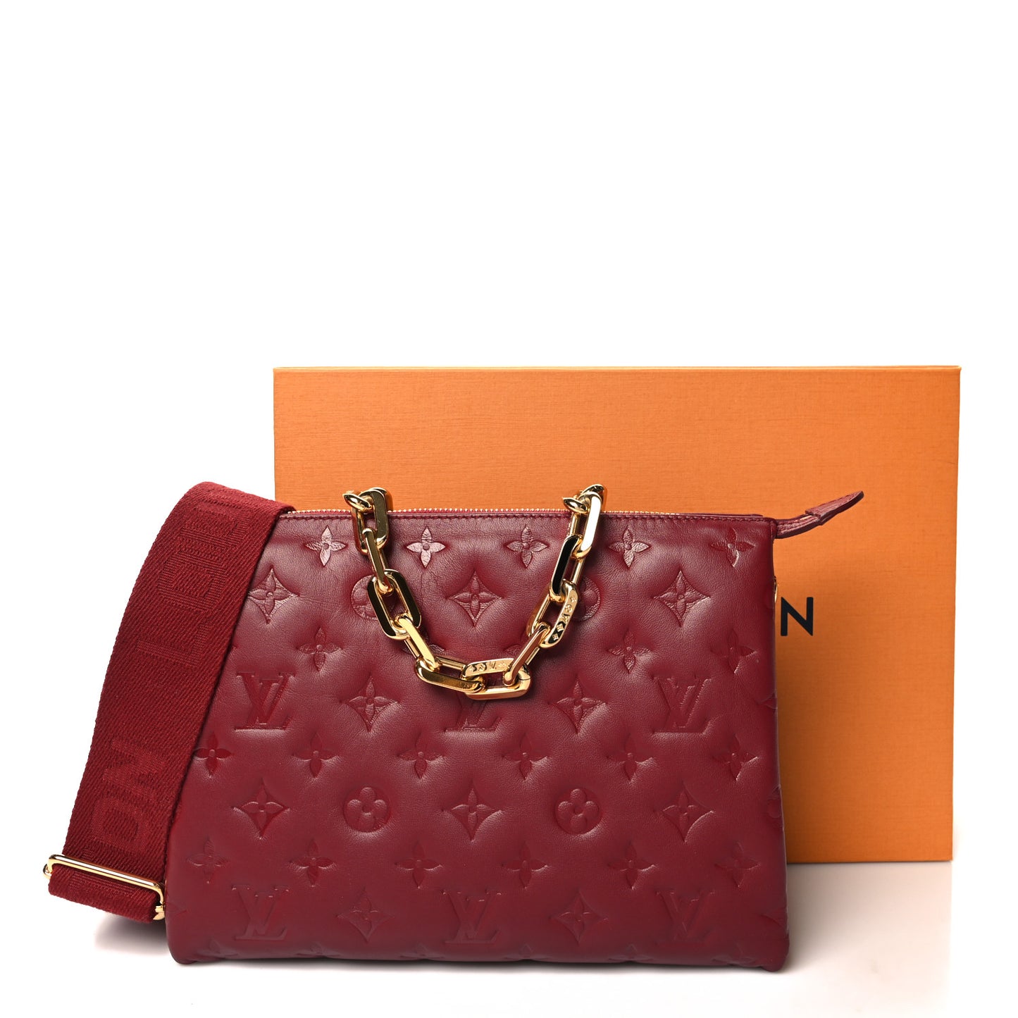 Lambskin Embossed Monogram Coussin PM Wine