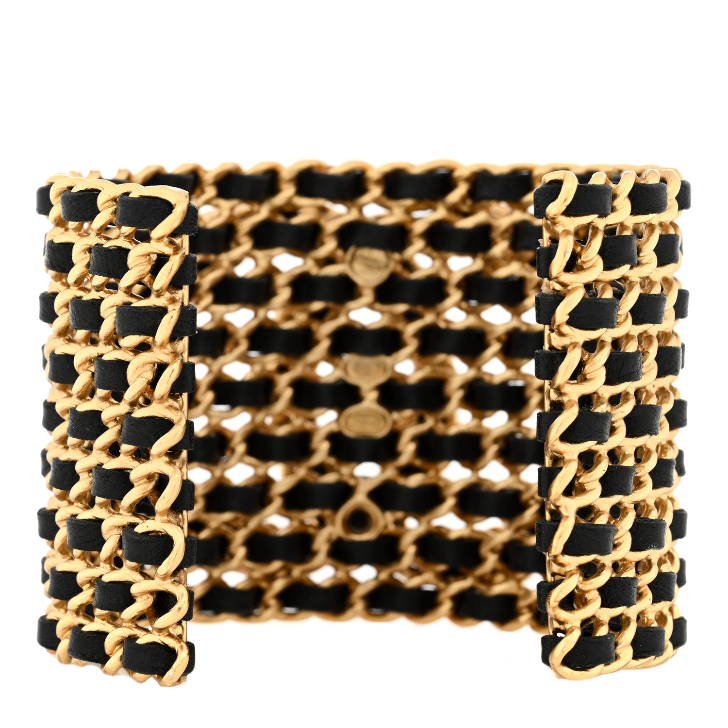 Chanel Lambskin Crystal Chain CC Cuff Bracelet Black Gold Multicolor 2 of 3