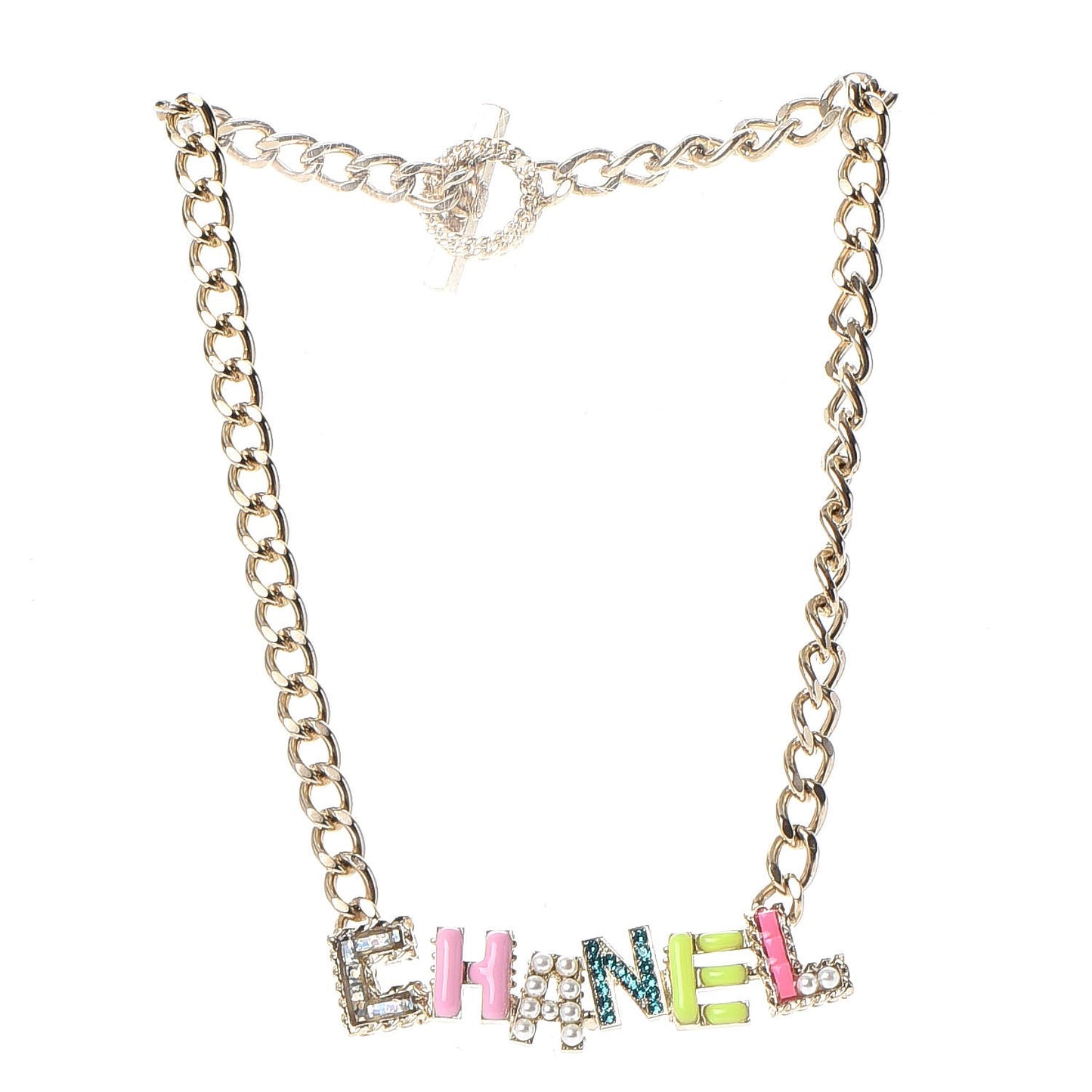 Enamel Crystal Pearl Necklace Light Gold