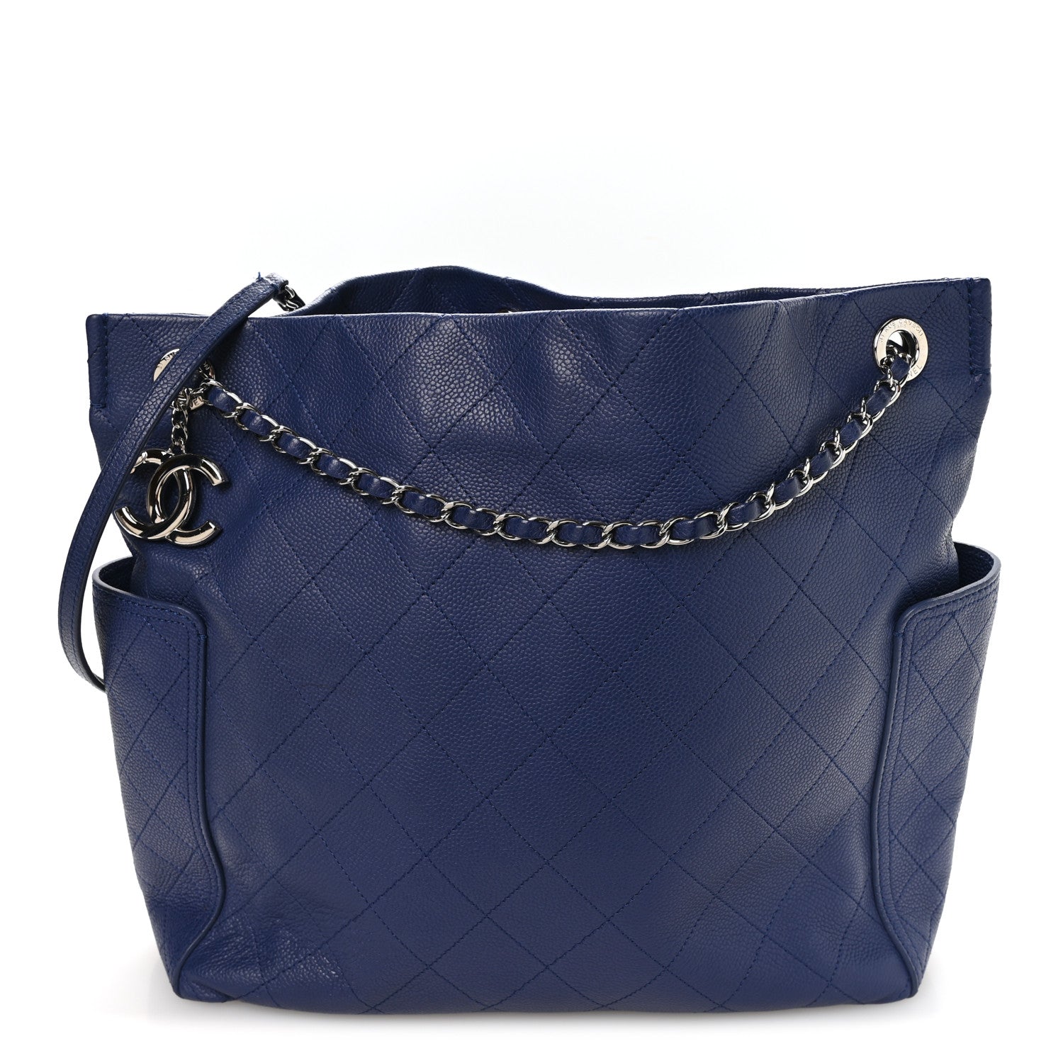 Chanel Caviar Stitched CC Pocket Tote Navy Blue 1 of 11