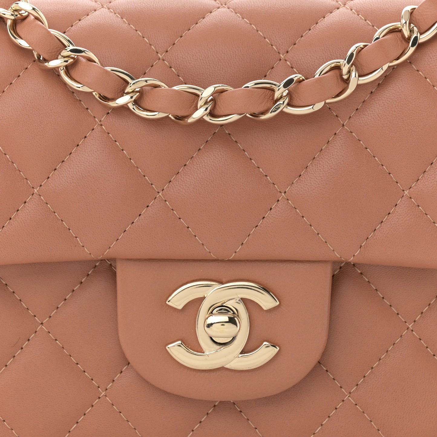 Lambskin Quilted Mini Rectangular Flap Brown