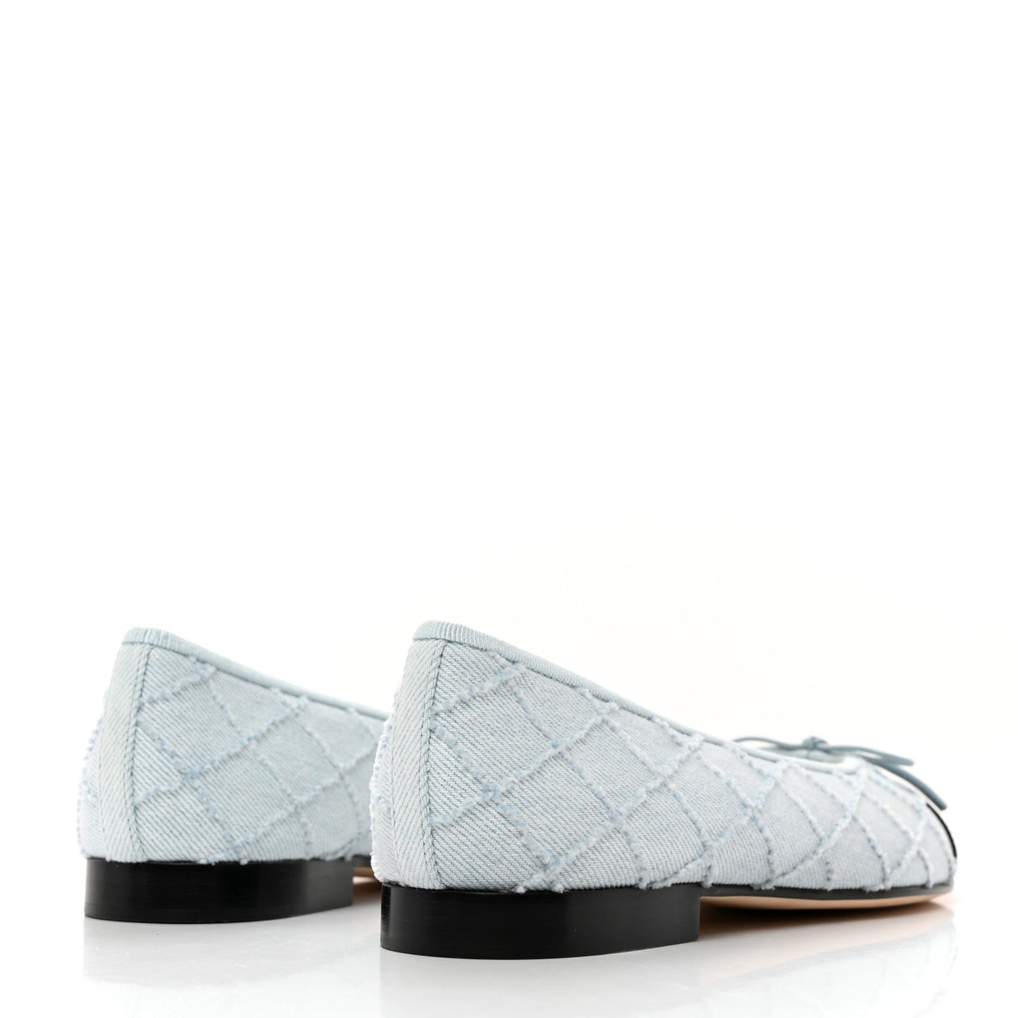 Denim Embroidered Grosgrain CC Cap Toe Ballerina Flats 37.5 Blue Black