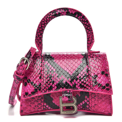Balenciaga Shiny Calfskin Python Effect Hourglass Top Handle Bag Mini Fuchsia Black 1 of 8