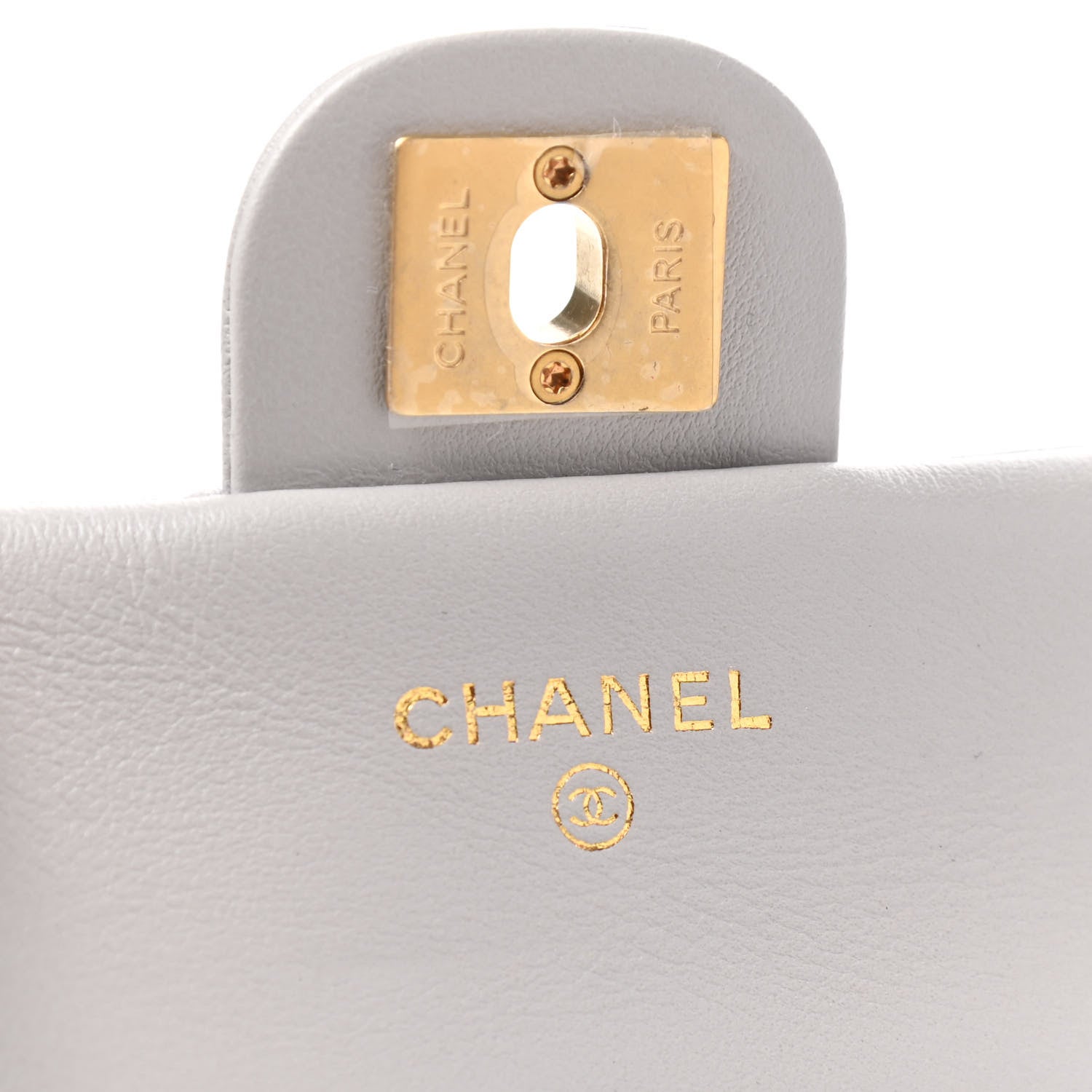 Chanel Calfskin Quilted Lady Handle Flap Card Holder With Chain Grey 6 of 10