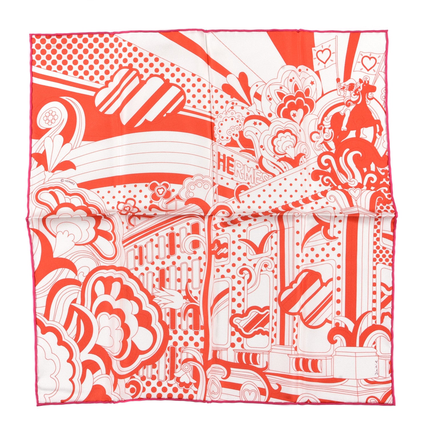 Hermes Silk Twill Faubourg Rainbow Square 45 White Rouge Rose Vif 1 of 5