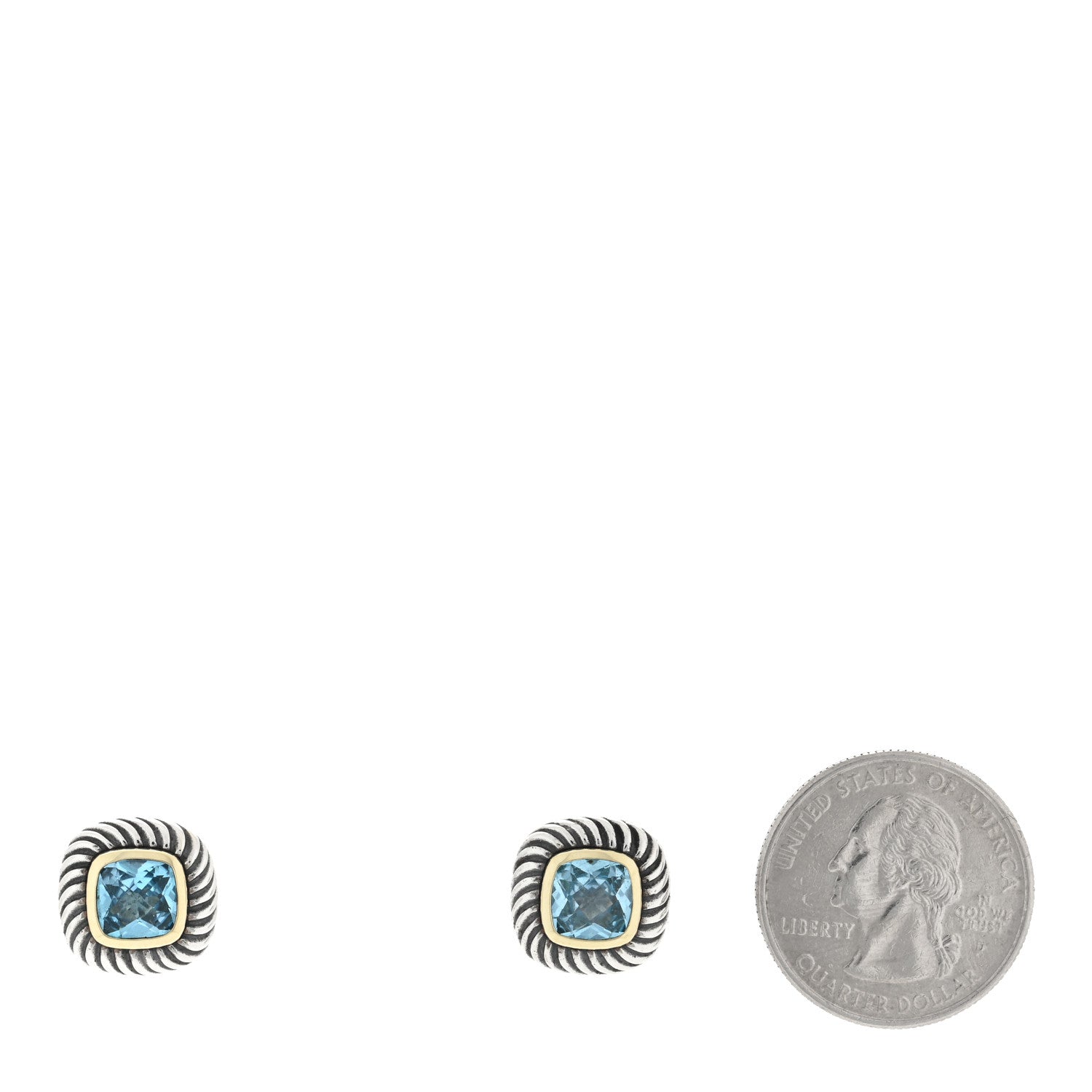 David Yurman Sterling Silver 14K Yellow Gold Blue Topaz 7mm Albion Earrings 2 of 4