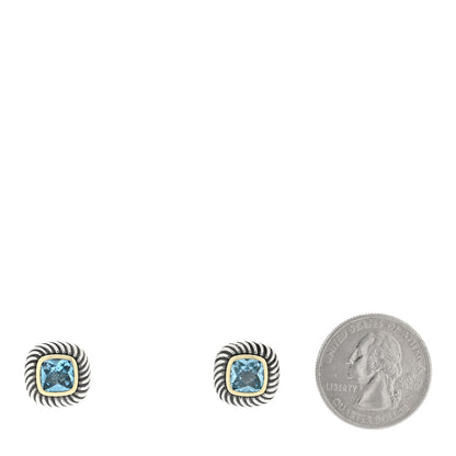 David Yurman Sterling Silver 14K Yellow Gold Blue Topaz 7mm Albion Earrings 2 of 4
