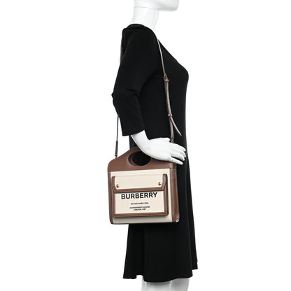 Burberry Canvas Smooth Calfskin Two Tone Mini Pocket Bag Natural Malt Brown 2 of 10