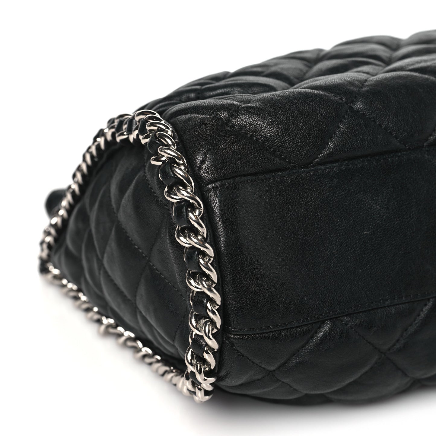 Washed Lambskin Chain Around Hobo Black