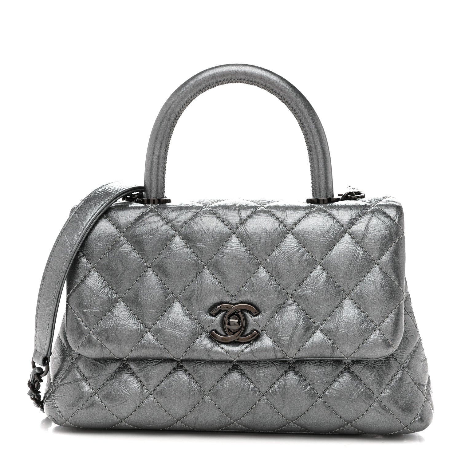 Chanel Metallic Aged Calfskin Quilted Mini Coco Handle Flap Charcoal 1 of 10