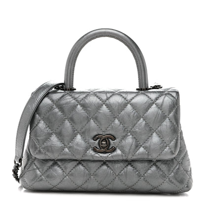 Chanel Metallic Aged Calfskin Quilted Mini Coco Handle Flap Charcoal 1 of 10