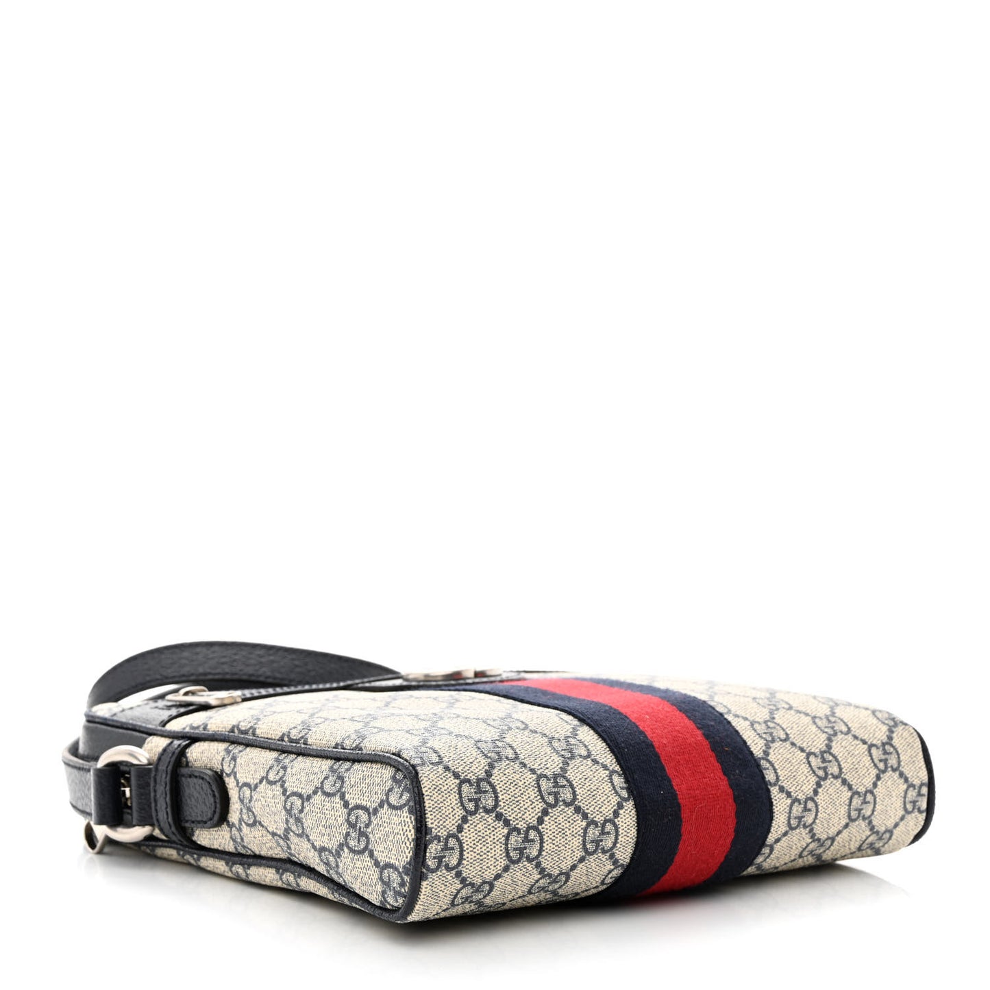 GG Supreme Monogram Textured Dollar Calfskin Web Small Ophidia Messenger Bag Beige Blue