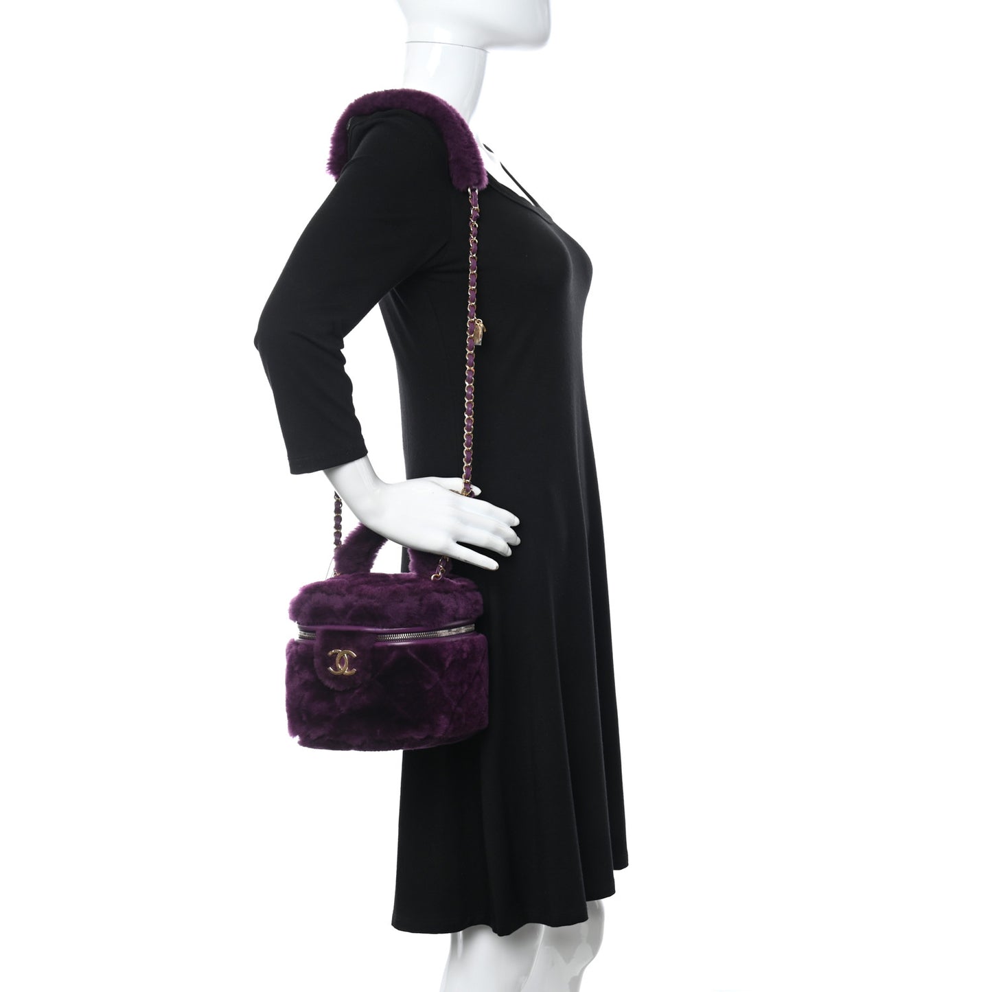 Shearling Lambskin Quilted Small Vanity Case Purple