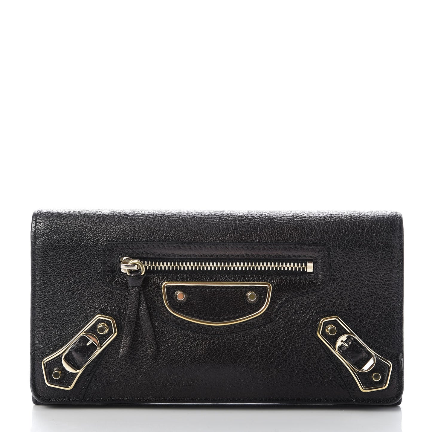 Chevre Gold Metallic Edge Hardware Money Wallet Black