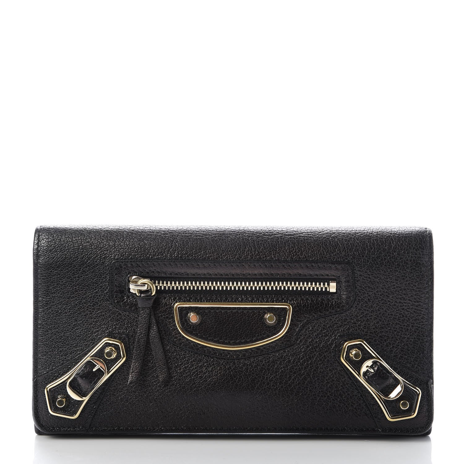 Balenciaga Chevre Gold Metallic Edge Hardware Money Wallet Black 1 of 8