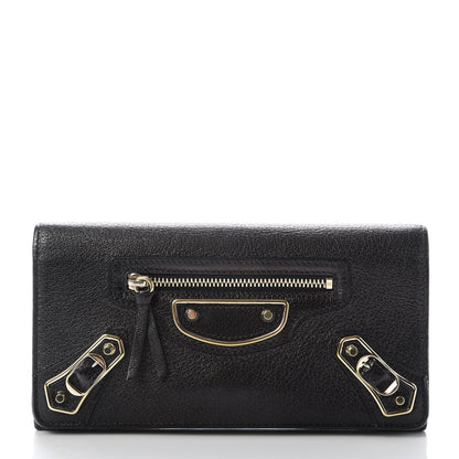 Balenciaga Chevre Gold Metallic Edge Hardware Money Wallet Black 1 of 8