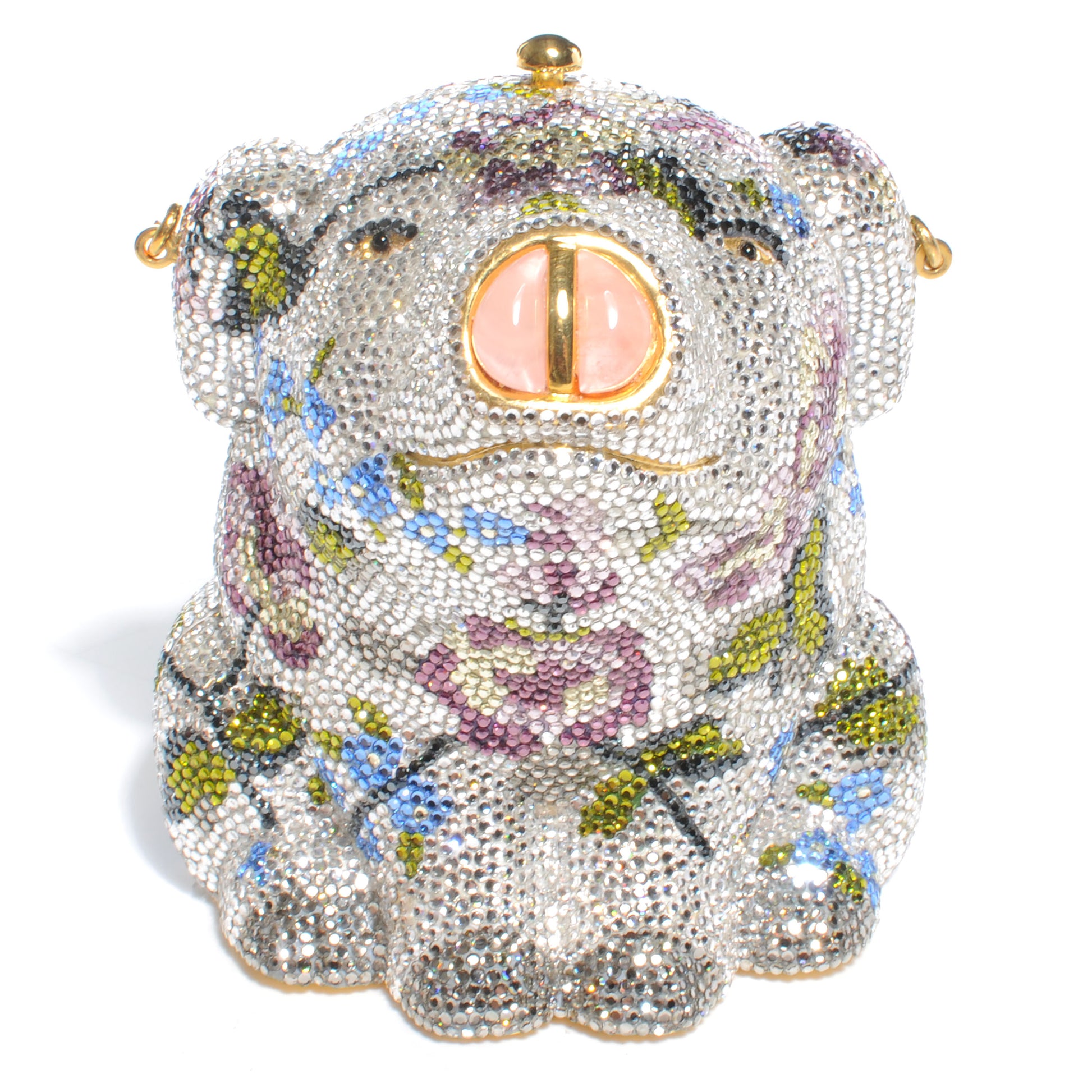 Judith Leiber Crystal Floral Pig Minaudiere Clutch 1 of 8