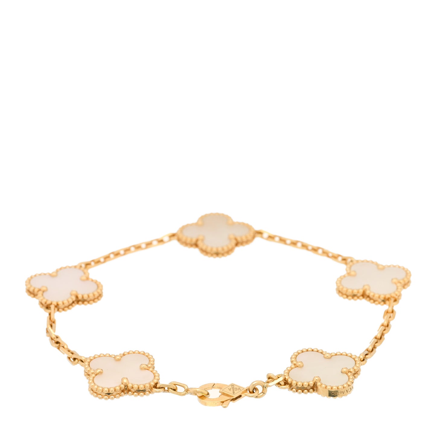 18K Yellow Gold Mother of Pearl 5 Motifs Vintage Alhambra Bracelet