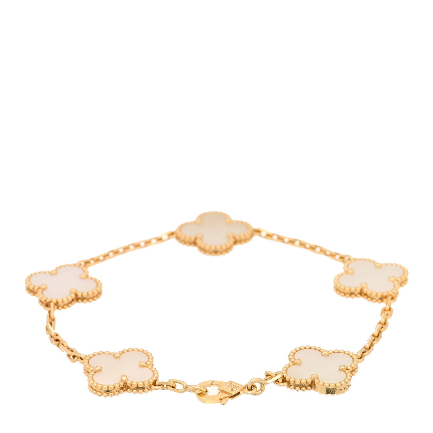 Van Cleef & Arpels 18K Yellow Gold Mother of Pearl 5 Motifs Vintage Alhambra Bracelet 2 of 5
