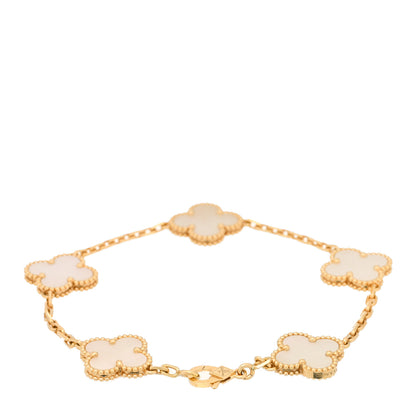 Van Cleef & Arpels 18K Yellow Gold Mother of Pearl 5 Motifs Vintage Alhambra Bracelet 2 of 5