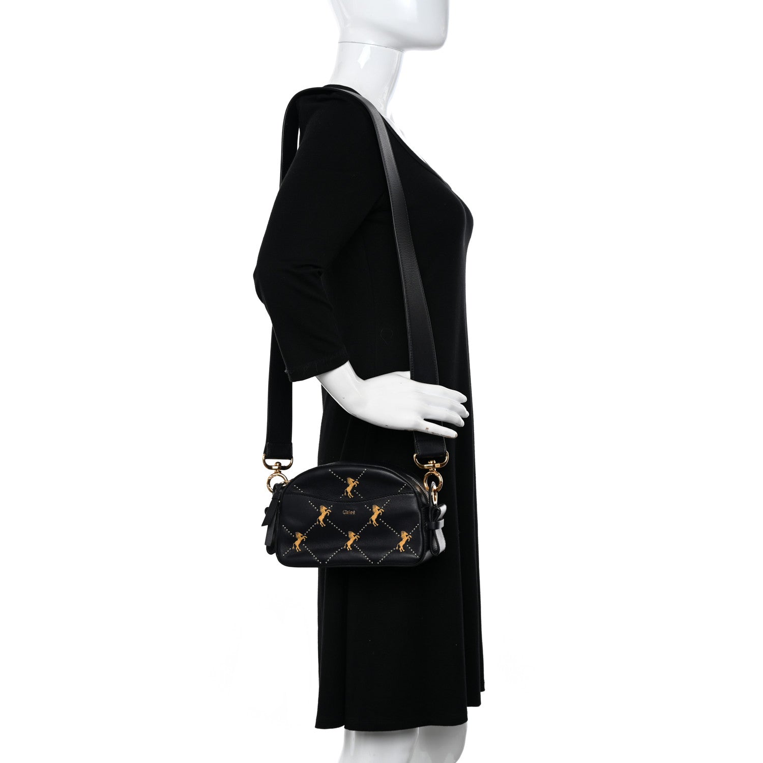 Chloe Smooth Calfskin Little Horses Embroidered Shoulder Bag Black 2 of 10