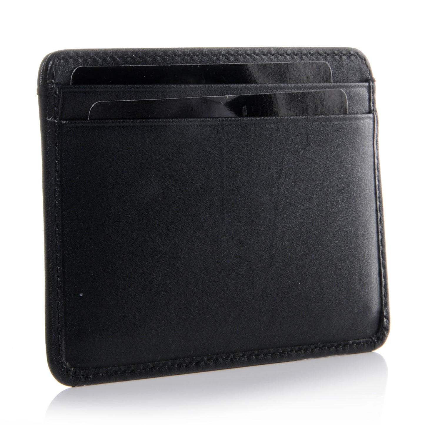 Calfskin Quilted Cambon Card Holder Black