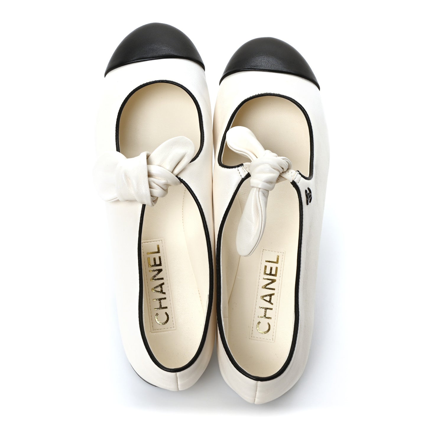 Lambskin Bow Mary Jane Flats 39.5 White Black
