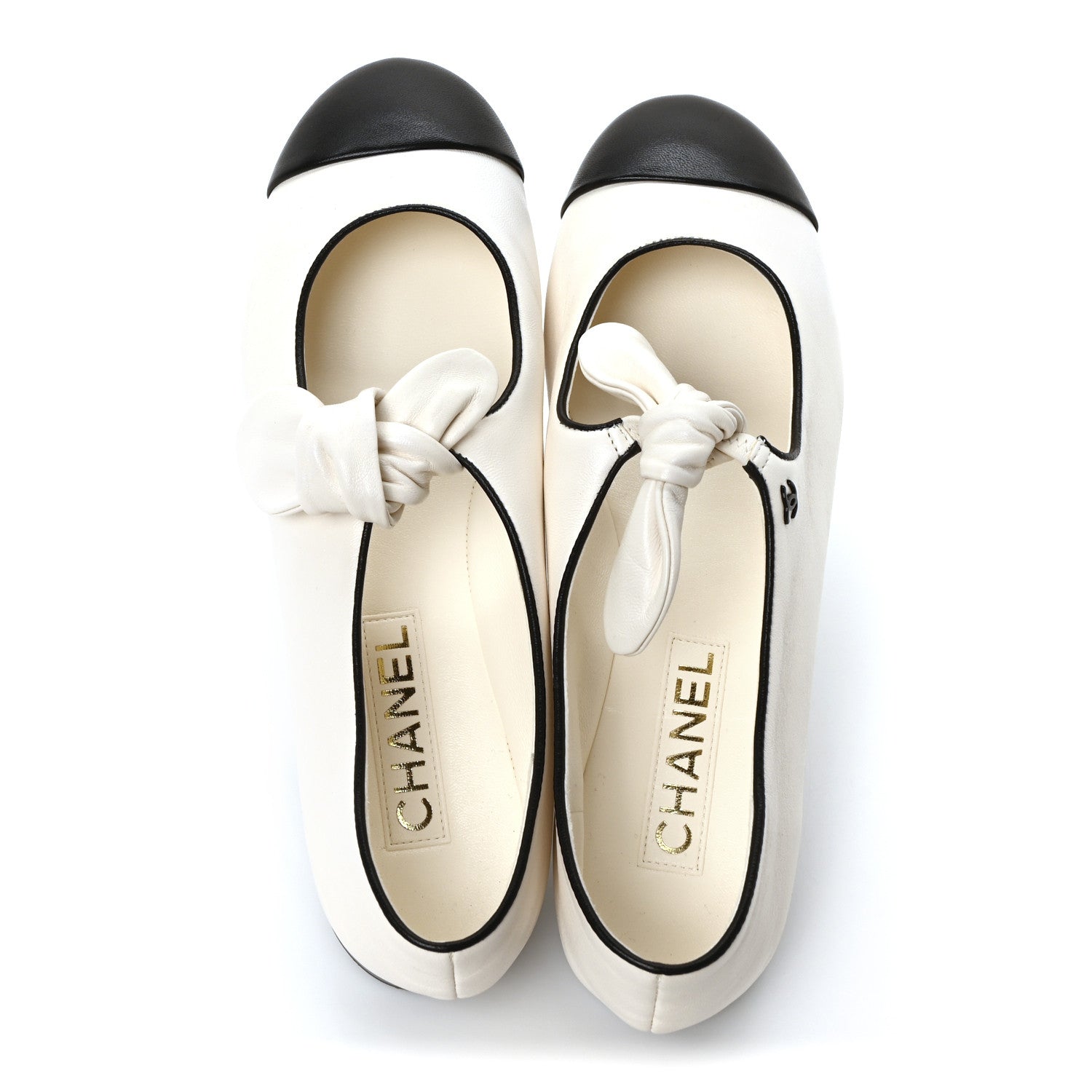 Chanel Lambskin Bow Mary Jane Flats 39.5 White Black 2 of 8