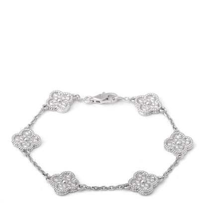Van Cleef & Arpels 18K White Gold Diamond 6 Motifs Sweet Alhambra Bracelet 1 of 7