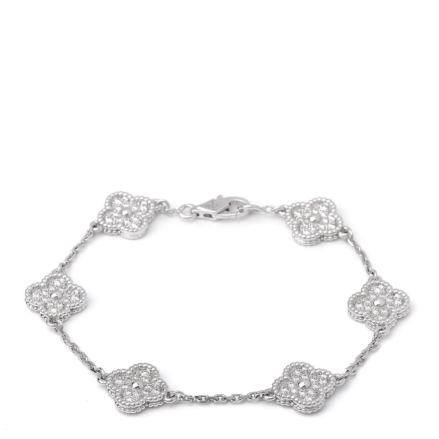 Van Cleef & Arpels 18K White Gold Diamond 6 Motifs Sweet Alhambra Bracelet 1 of 7