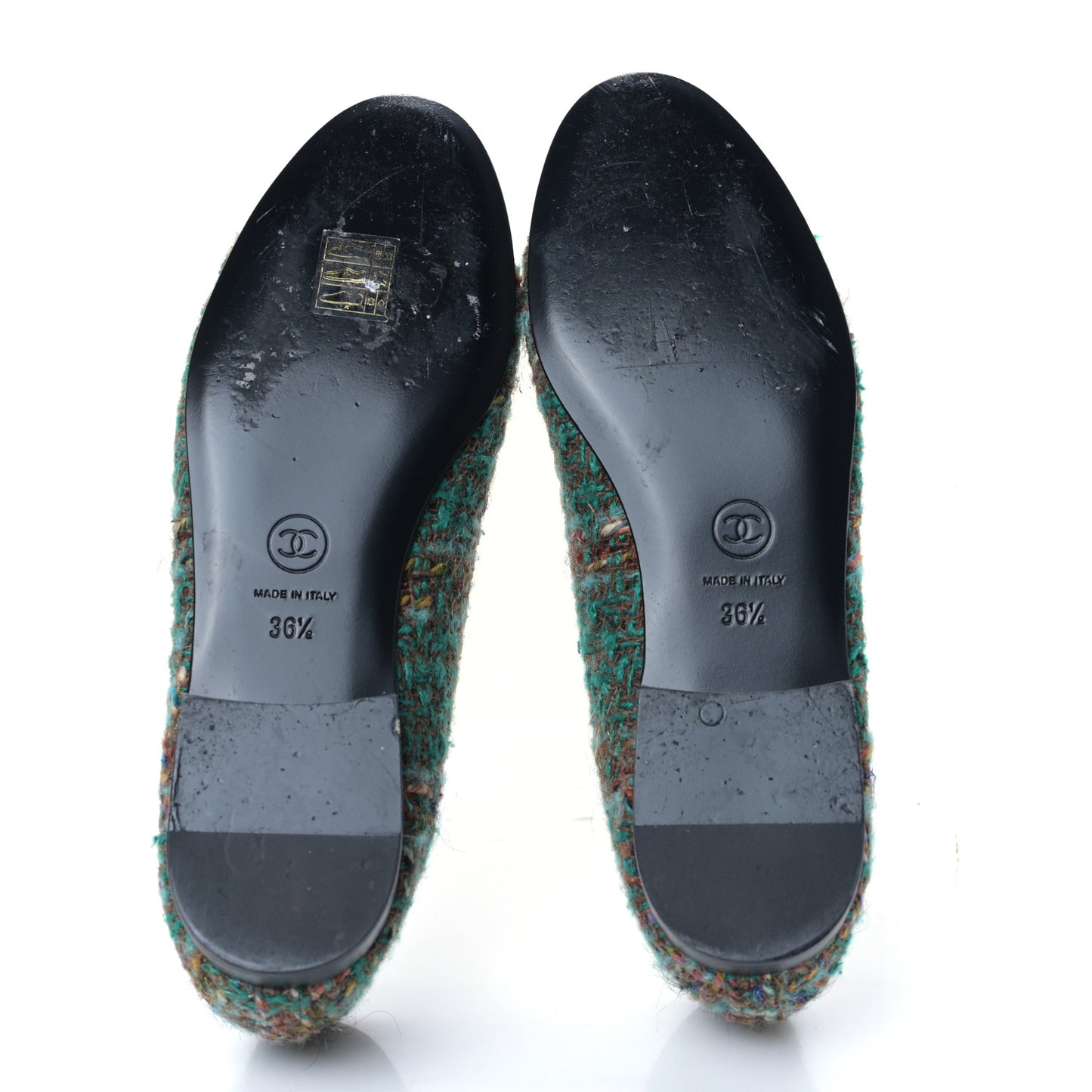 Tweed Patent Cap Toe Ballerina Flats 36.5 Green Black