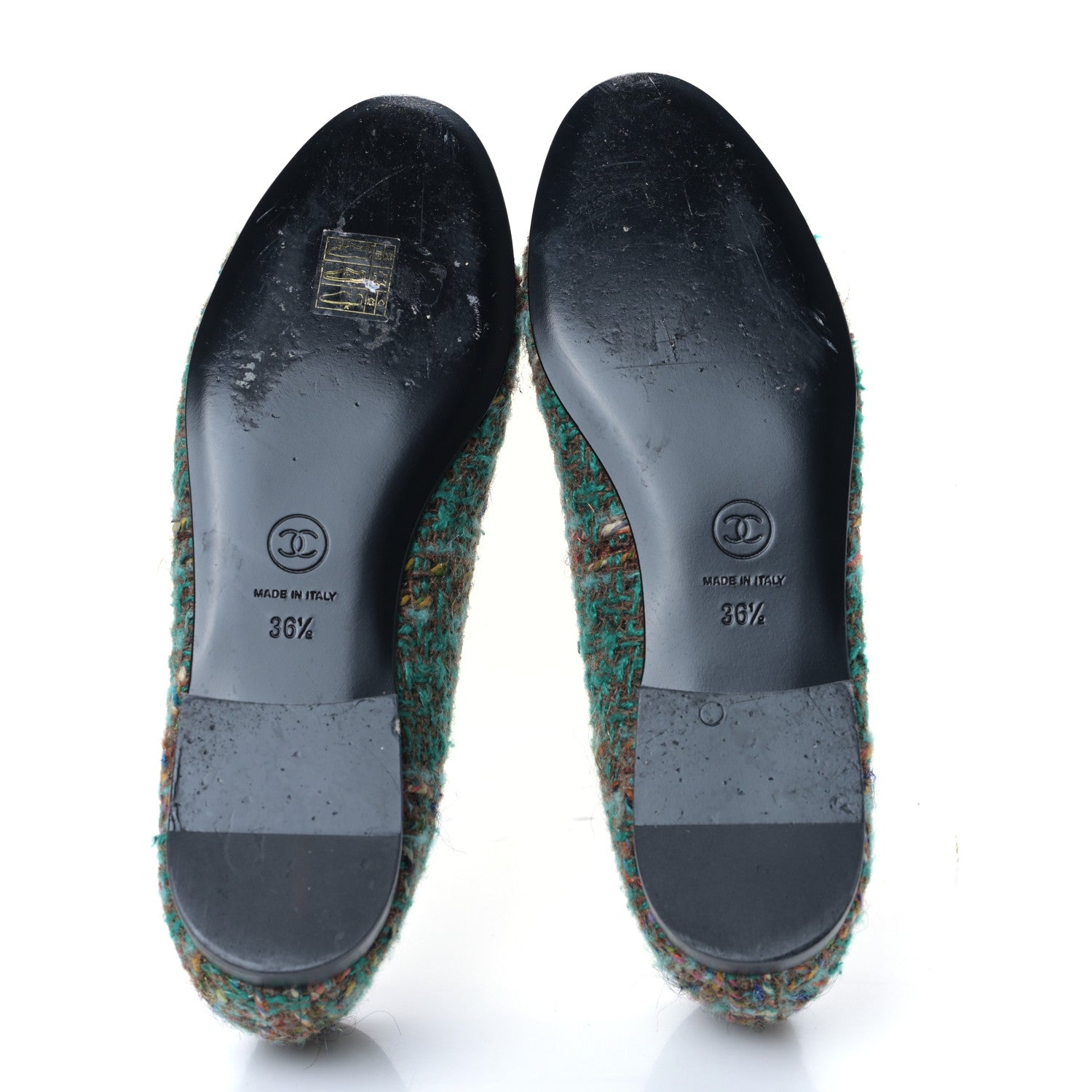 Chanel Tweed Patent Cap Toe Ballerina Flats 36.5 Green Black 5 of 8