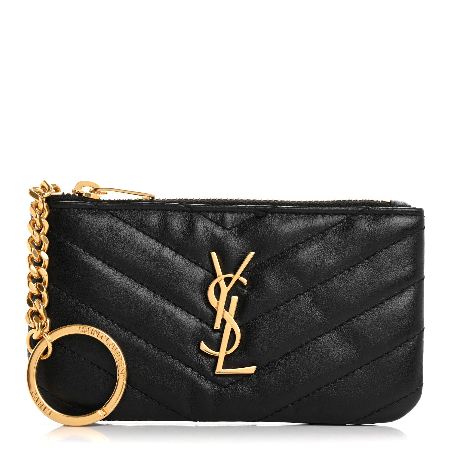 Saint Laurent Calfskin Matelasse Monogram Key Pouch Black 1 of 14