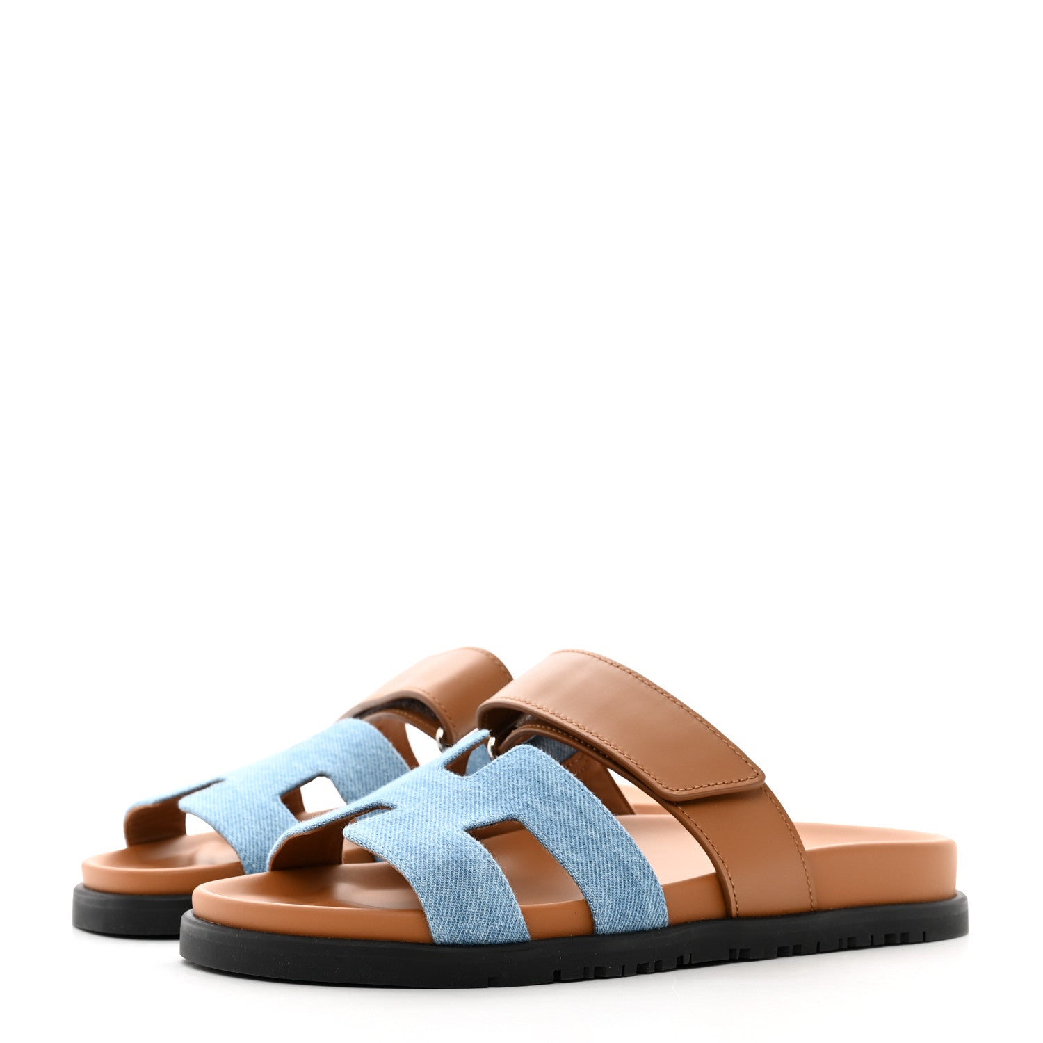 Hermes Denim Calfskin Womens Chypre Sandals 36 Bleu Clair Naturel 3 of 9