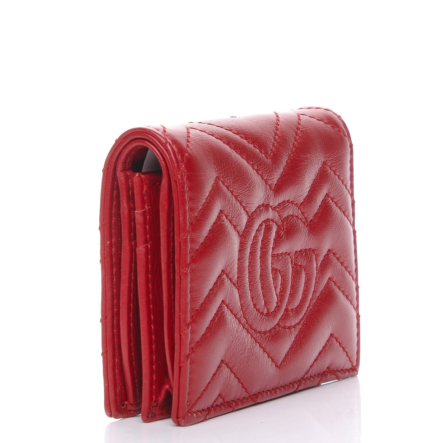 Calfskin Matelasse GG Marmont Card Case Hibiscus Red