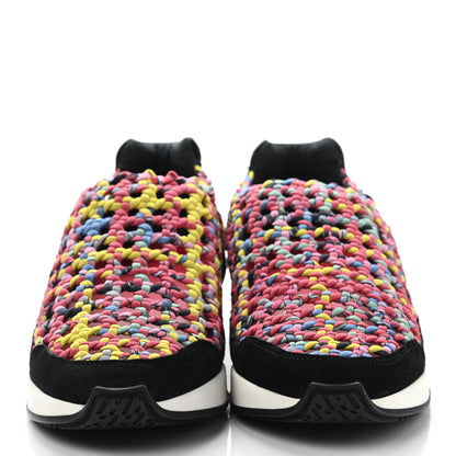 Hermes Jersey Braided Velvet Goatskin Womens Rush Festival Sneakers 37.5 Rouge Multicolor 2 of 8